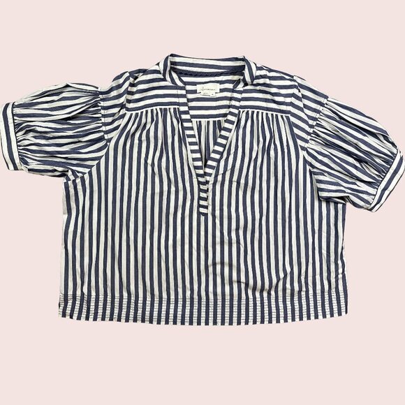 Anthropologie Tops - Anthropologie Darcey Popover Swing Top Casual Blue White Stripe Cotton Sz 2X